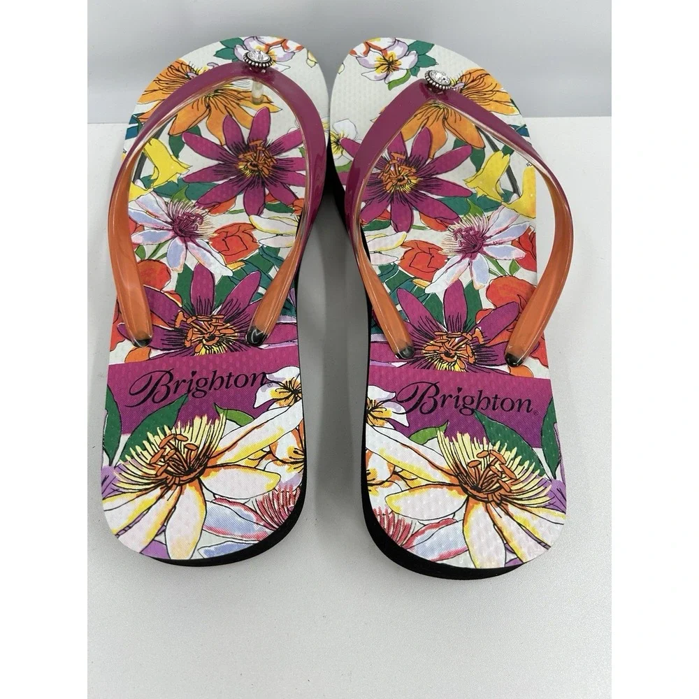 Brighton Womens Maui Flower Orchid Flip Flop Sandals Beach Summer Thong Tropical